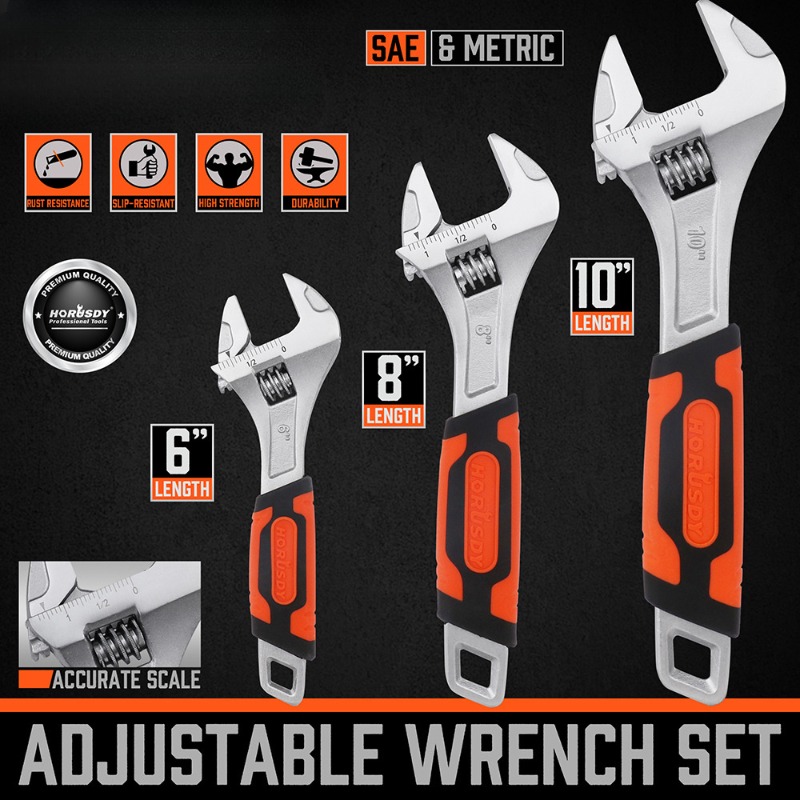 Tools Set Workshop - 3Pcs Adjustable Wrench Set - 6