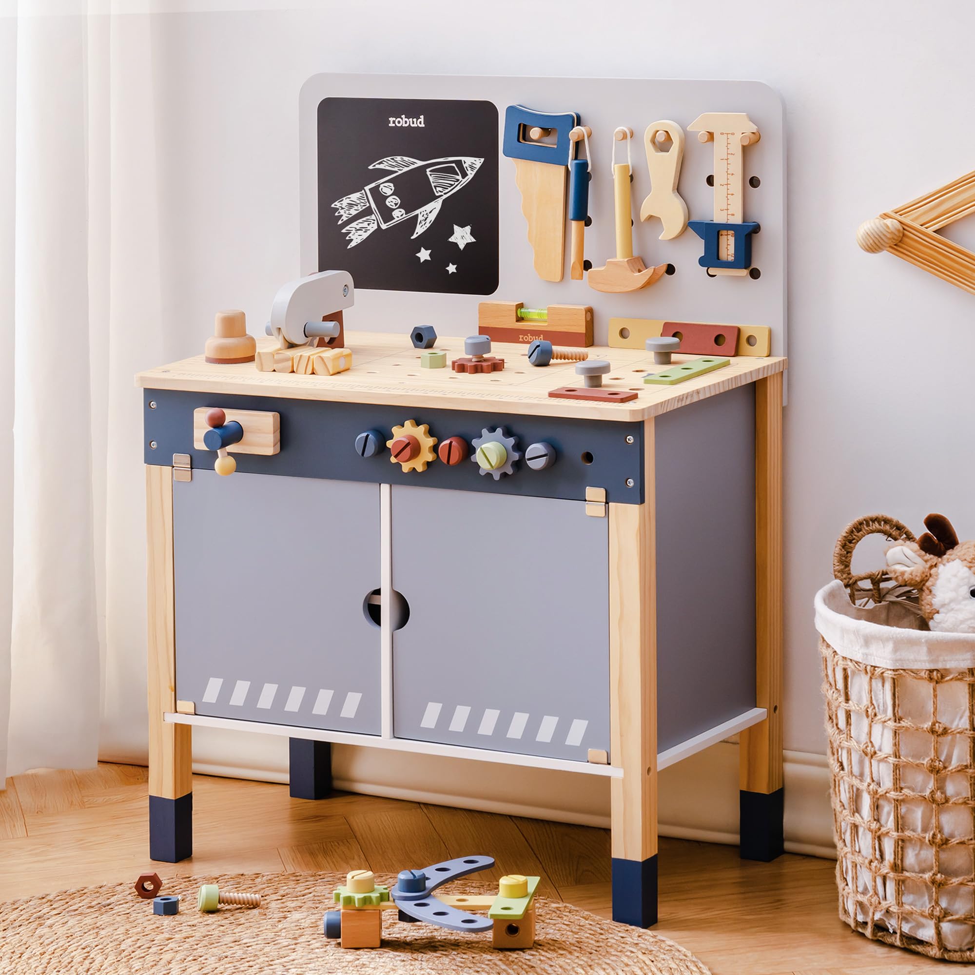 ROBUD Wooden Toy Workbench Pre - đánh giá và giá Tools Workshop Kids