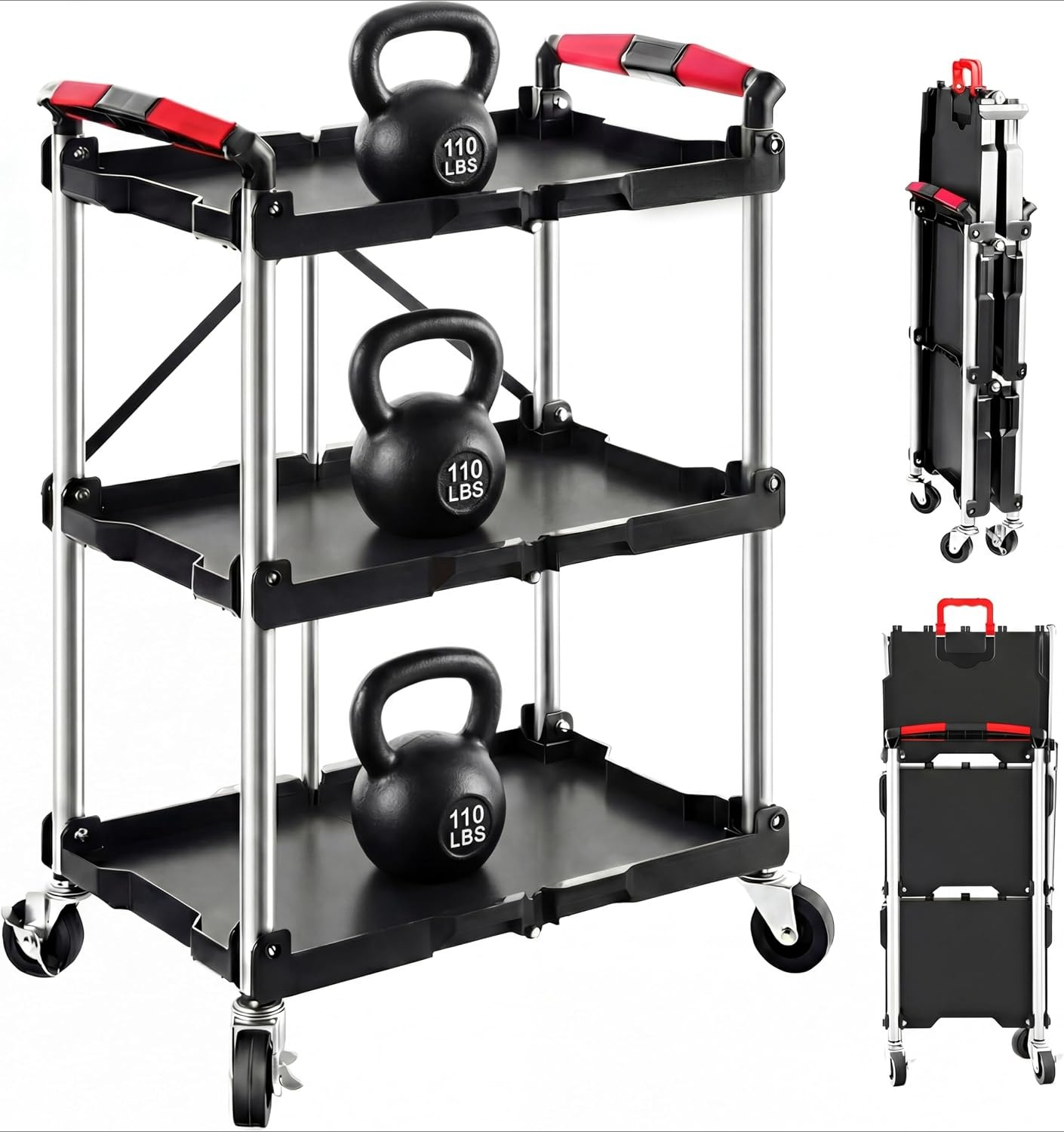 3-Shelf Foldable Rolling Utili - đánh giá và giá Workshop Tools Trolley