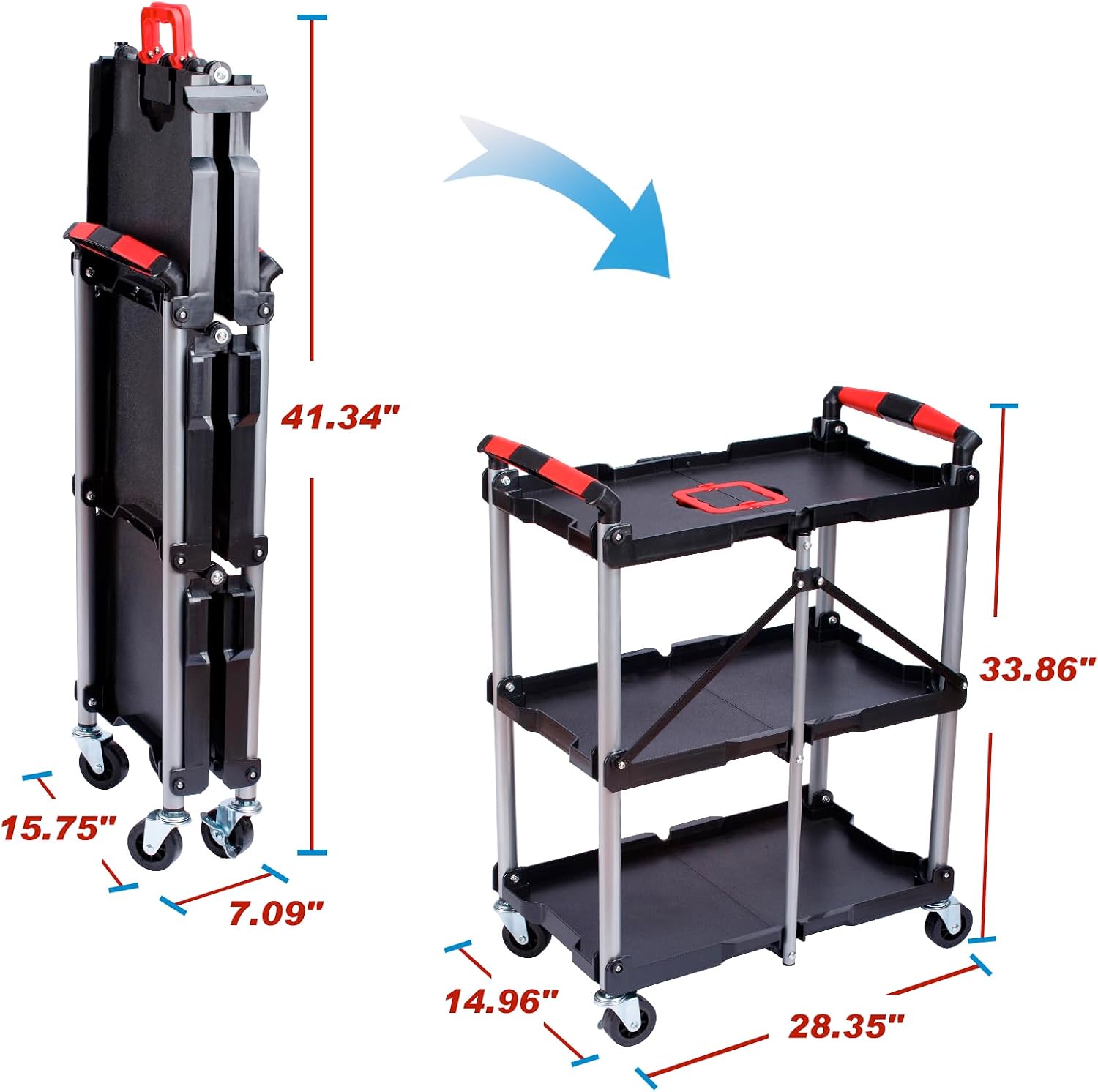 3-Shelf Foldable Rolling Utili - đánh giá và giá Workshop Tools Trolley